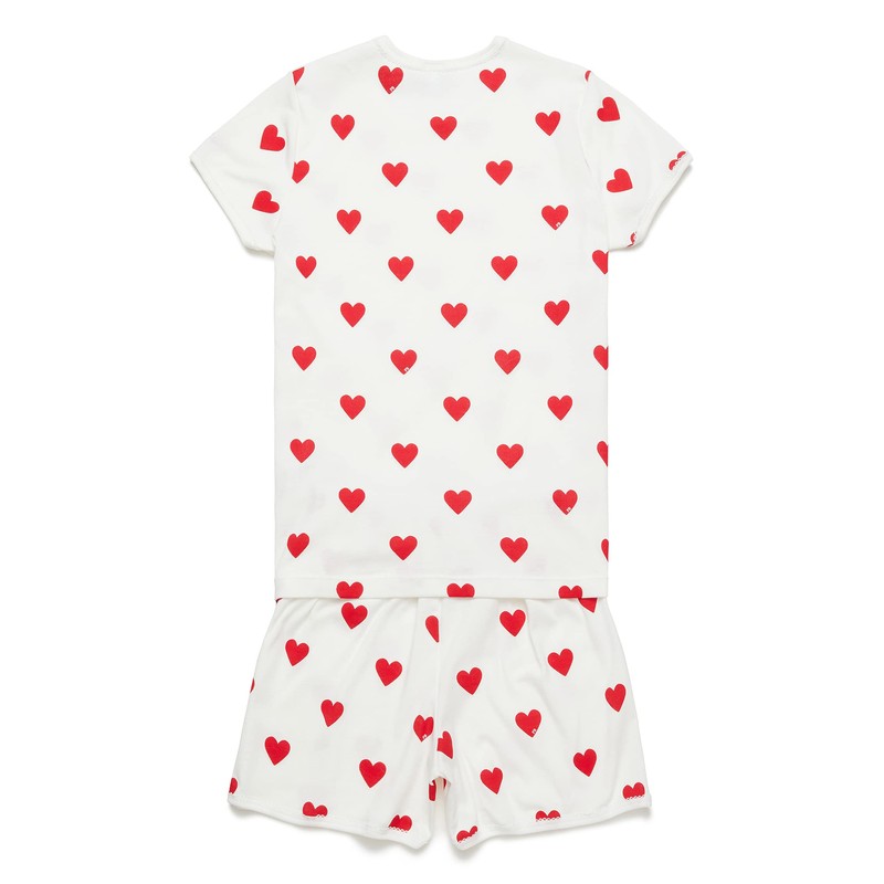 Petit Bateau Girls Pyjacourt, White Marshmallow / Red Terkuit