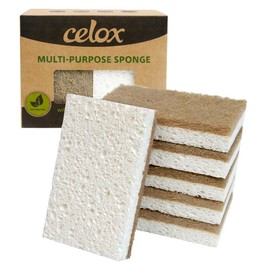 CELOX 6 Pack Coconut Fiber Biodegradable Sponges, Non Scratch Kitchen Cleaning Sponge, Eco-Friendly Dual-Sided Sponge for Dishwashing