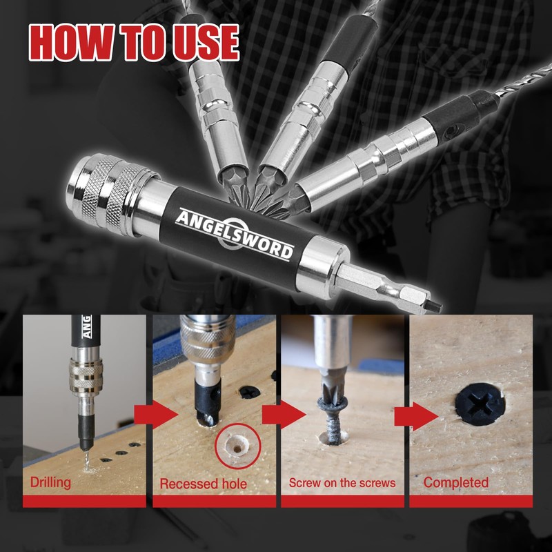 ANGELSWORD Countersink Drill Bit Set with Flip Drive for Wood,