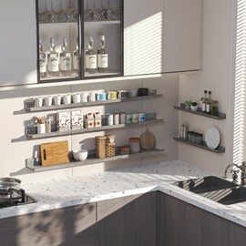 Lyeasw 47 inch Floating Shelves for Wall Set of 5, Grey Wall Mounted Shelves with Lip for Bathroom, Bedroom, Kitchen, Office