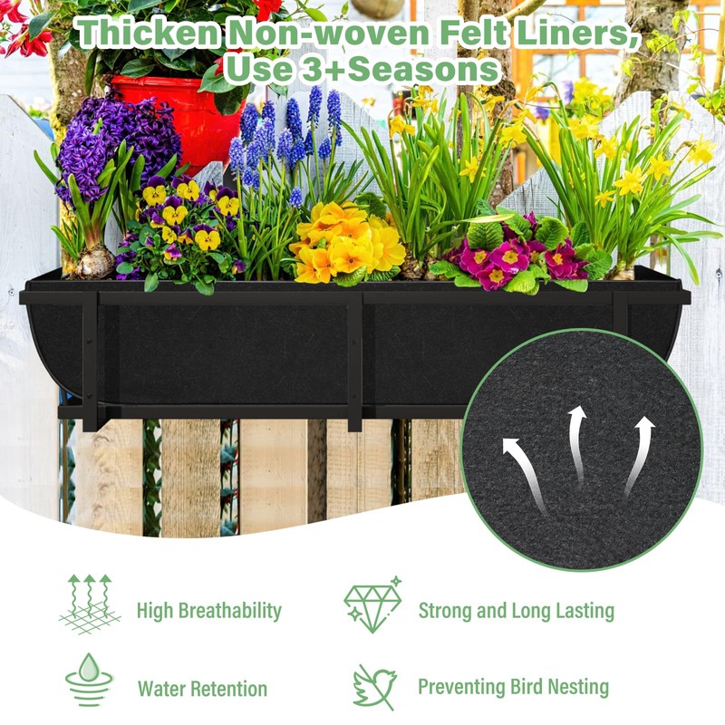 Riare 4 Pack 30 Inch Black Fabric Window Box Liners-