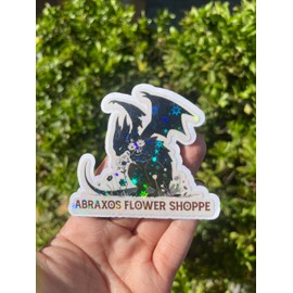 Set 3Pcs Abr*xos Flower Shoppe Holographic Sticker Dragon Sticker Funny Book Lover Funny Bookish Sticker Kindle Sticker Waterproof Die-Cut Vinyl Sticker 3 Inches for Water Bottle Laptop