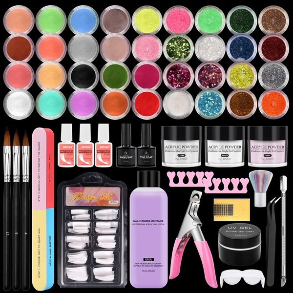 Deciniee Acrylic Nail Set, 36 Colours, Acrylic Powder for Nails with Liquid Monomer, 3 Colours, Pink, White, Clear, Acrylic Nail Liquid for Nail Extensions, Acrylic Powder Nails Set for Beginners