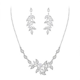 Clearine Leaf Cluster Jewellery Set Bridal Jewellery Set Zirconia Pendant Necklace and Drop Earrings Set for Party, Cubic Zirconia, Cubic Zirconia