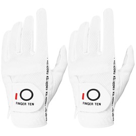 FINGER TEN Men's Golf Glove Rain Grip Pair Both Hand or 2 Pack Left Right Hand, Hot Wet Weather No Sweat Black Gray White Blue Fit Size Small Medium Large XL (White, X-Large-Worn on Left Hand)