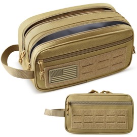 RXW Toiletry Bag for Men, Tactical Dopp Kit Military Hygiene Bag Mens Toiletry Travel Bag MOLLE EDC Pouch Small Toiltries Travel Bathroom Bag Shaving Kit Bag Shower Bags, Khaki
