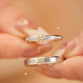 Anillo de Plata TREENEST Anillo para Parejas Ajustable con Circonita Cúbica, Destinos Entrelazados, Hombres y Mujeres Tamaño Universal 30076