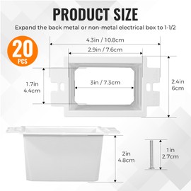 20 PCS BE1-2 Electrical Outlet Box Extenders with 40PCS Screws, 1-Gang Box Extender Power Single Gang Box Extender Electric Box Extender 1 Gang Power Outlet Accessories