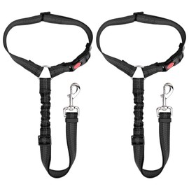 Lukovee Dog Car Seat Belt，2 Pack Headrest Restraint Seat Belt Straps, Dog Tether for Vehicle Adjustable Pet Safety Leads Elastic Bungee Backseat Leash for Dog Harness Collar Travel Daily Use (Black)