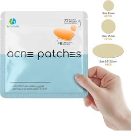 Parche para acné – Parche hidrocoloide para espinillas faciales – Tratamiento para el cuidado de la piel de manchas – Puntos invisibles, impermeable, absorbe el Pus, evita cicatrices, reduce el dolor y el enrojecimiento del acné – 72 pequeños y medianos r