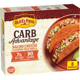 Old El Paso Carb Advantage Taco Shells, Nacho Cheese Flavored, 7g Net Carbs, 90 Calories, Gluten Free Crunchy Taco Shells, 8 Count, 3.95 oz