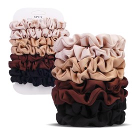 Ultra-Petite Satin Scrunchies for Women – 8PCS Neutral Hair Ties (Black, Blonde, Dark Brown, Light Brown) – Softer Than Silk, No Crease, Frizz-Free, Gentle Elastic Bands for Day & Night, Perfect Gifts