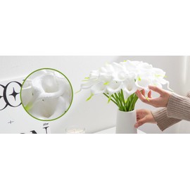 Floral Kingdom USA 14" Real Touch Latex Calla Lily Bunch Artificial Spring Flowers for Home Decor, Wedding Bouquets, and centerpieces (Pack of 10) (White)