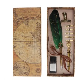 Quill Pen Set Retro Elegant Exquisite Smoothing Writing Multiple Replacement Nibs Calligraphy Pen Feather Pen Kit Green