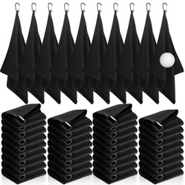 Batiyeer Golf Towels Bulk for Bags 16'' x 24'' Microfiber Waffle Pattern Golf Towels Trifold with Clip for Tournament, Hiking, Yoga(Black,30 Pcs)