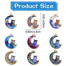 LEGENTLISUR 45Pcs Moon with Owl Charms Bulk Multi-Color Printed Alloy Pendants Charms for Jewelry Making DIY Bracelets Necklaces Earrings