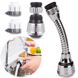 Pack of 2 Tap Aerator, Tap Extension, Tap Hose, Flexible Water Saving, 360° Swivel Stainless Steel Tap with Hose Extension, for Kitchen and Bathroom