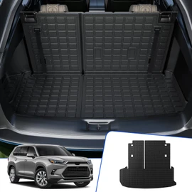 Rongtaod Cargo Mat Compatible with 2024 2025 2026 Toyota Grand Highlander Cargo Liner Trunk Mat TPE All Weather Back Seat Cover Protector Grand Highlander Accessories (Trunk Mat with Backrest Mat)