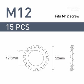 FOMGIIN Pack of 15 M12 Tooth Washer Lock Washers, 304 Stainless Steel External Toothing Serrated Washers, Tooth Washers Clamping Washers Spring Washers Size Assortment for Screw Attachment