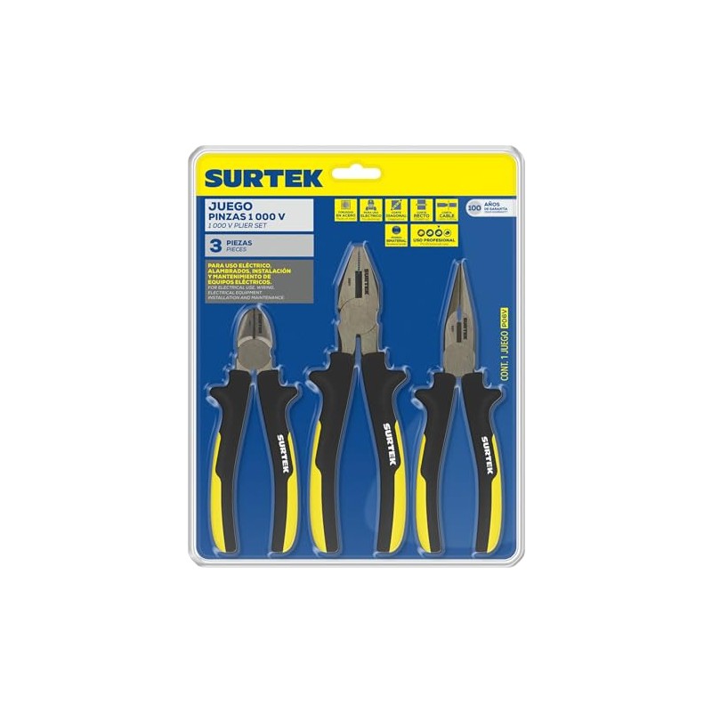 Surtek P06V Juego de 3 Pinzas, 1000 V