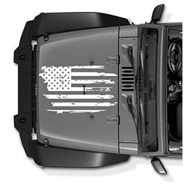 Decal Tattered Distressed USA American Flag Compatible with Jeep Wrangler JK TJ YJ USA Made