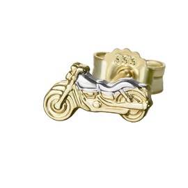 NKlaus Single Motorcycle Stud Earrings Small Bicolour 8 x 4 mm 925 Sterling Silver 333, 375 or 585 Gold Earring, Silver