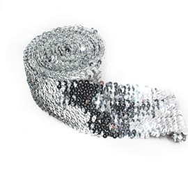 Yalulu 2 Meter Elastic Sequin Glitter Stretch Bling Paillette Fabric Ribbon Sewing Craft Supplies (Silver)