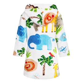 FILOWA Bathrobe for Children Girls Boys Fleece Children's Bathrobe with Hood Flannel Fluffy Dressing Gown Super Soft Cuddly Cartoon Long Robes Soft Dressing Gown Warm Pyjamas Size 92-128, White