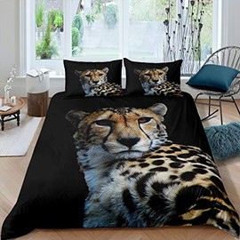 Leopard Print Bedding Set Cheetah Print Duvet Cover Set for Kids Boys Girls Teens Youth Africa Leopard Pattern Comforter Cover Cool Scary Quilt Cover Bedroom Collection 2Pcs Single Size