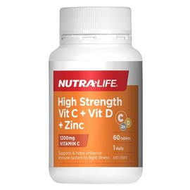 Nutralife-High Strength Vit C + Vit D + Zinc 1200mg 60 Tablets