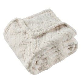 3 Layer Jacquard Throw Blanket - 50x70 Inch Soft Fleece with Wave Pattern, Beige Plush Cozy Blanket for Sofa, Couch, Bed & Chair, All Season Decorative Blanket for Living Room & Bedroom