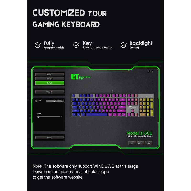 TDT Mechanical Gaming Keyboard,Wired 104 Keys RGB Keyboard with Blue