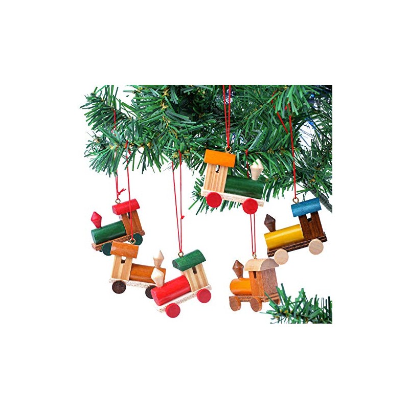 Brubaker Set of 6 Wooden Railway Pendants, Tree Decorations, Locomotives,