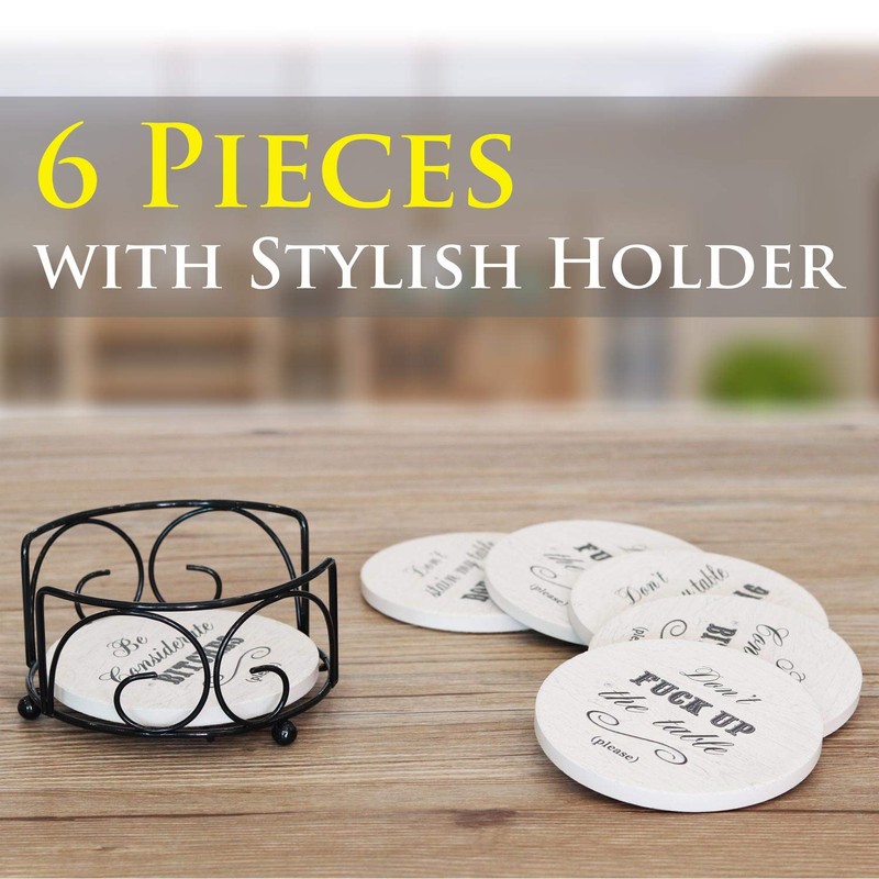 Funny Coasters for Drinks Absorbent with Holder | 6 Pcs