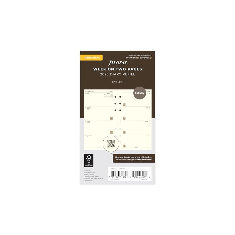 Personal Week on two pages cotton cream English 2025