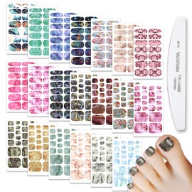 WOKOTO 20 Sheets Marble Design Nail Polish Strips Nail Stickers Kit with Nail File Gel Nail Strips Nail Polish Stickers Full Nail Wraps for Women Fingernails and Toenails