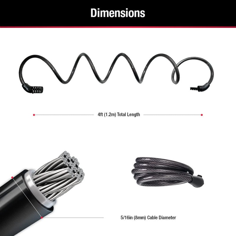 Master Lock Bike Lock Cable, Combination Bicycle Lock, Cable Lock