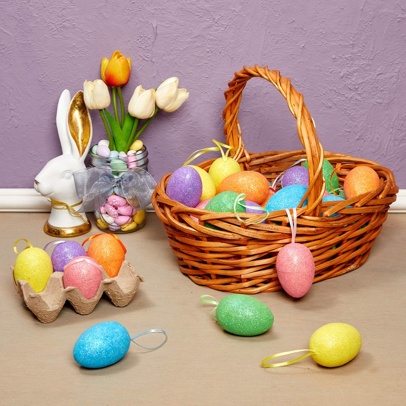 Easter Egg Ornaments in 6 Sparkle Colors (36 Pack)