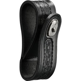 Handcuff Strap Black Leather Basketweave, Silver Snap, 3.5