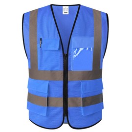 XIAKE Reflective Safety Vest for Men & Women Mesh High Visibility Vest with Pockets Meets ANSI Standards(Medium,Blue)