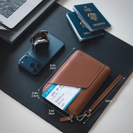 VULKIT Portapasaportes Familiar para 4 Pasaportes - Cartera RFID, Capacidad para 5, Organizador con 4 Ranuras para Tarjetas y SIM, Cierre Seguro, Esenciales para Viajes Familiares, Café