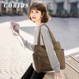 CORIOS Women's Handbag Canvas Shoulder Bag Multifunctional Handbag Casual Clutch Bag Tote Bag for Work School Shopper Travel Everyday, brown, vintage