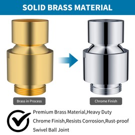 Hibbent All Metal Shower Head Swivel Ball Joint Adapter, Solid Brass Adjustable Shower Arm Connector, Showerhead Extension, Universal Showering Component, Polished Chrome