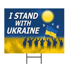 I Stand With Ukraine Yard Sign - Coroplast We Stand With Ukraine Sign, Support Ukraine, Ukrainian Flag Yard Sign with Metal H-Stake, VP331 (24'' x 18'', Single Sided), multi