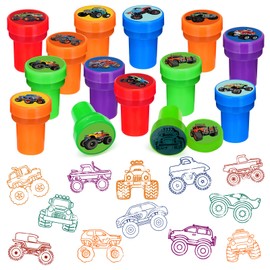 Cinrobiye 24 PCS Monster Truck Party Stampers，Truck & Car Birthday Favors, Hot Wheels Party Supplies, Classroom Rewards, Carnival Prizes, Goodie Bag & Pinata Fillers for Boys Girls