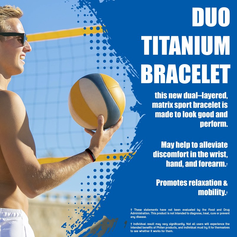 Phiten DUO Titanium Bracelet - Waterproof Sports Silicone Bracelet Wristband