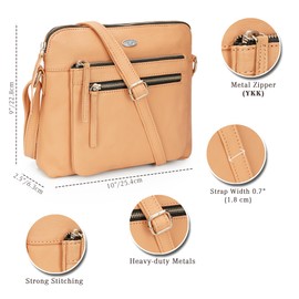 Genuine Leather Crossbody Bags for Women, Cross-Shoulder Purses with Adjustable Strap and Triple Zipper, Swanky - Peach