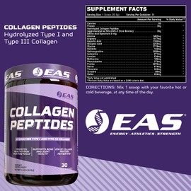EAS Collagen Peptides Powder | Hydrolyzed Type I & III | for Healthy Hair, Skin, & Nails | Bone & Joint Health | 20g Collagen Per Serving | 30 Servings (Unflavored)