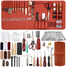 Dorhui Leather Working Tools Kit with Custom Storage Bag Leather Stamping Tools Leather Craft Making for Cutting Punching Sewing Carving Stamping