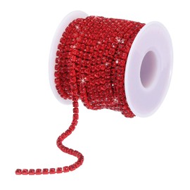 sourcing map 10 Yard 4mm Crystal Rhinestone Diamond Close Chain Trim Trimming Claw Cup Chain for Sewing, Crafts, DIY Jewelry Wedding Decorations Red